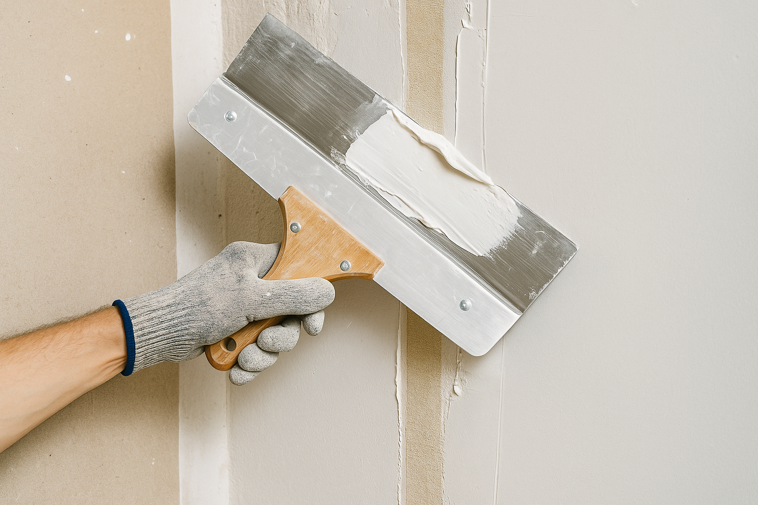 Шпаклювання стін вручну шпателем — нанесення суміші на гіпсокартон