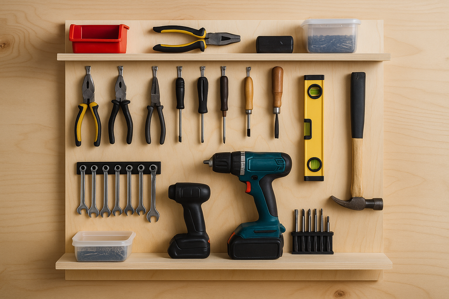 Настінний органайзер для інструментів у домашній майстерні