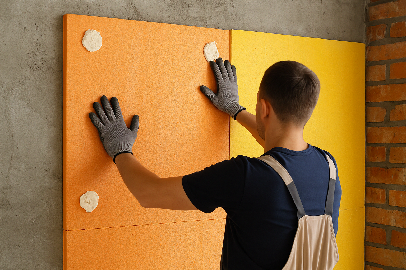 Майстер утеплює внутрішню стіну мінеральною ватою — процес монтажу теплоізоляції