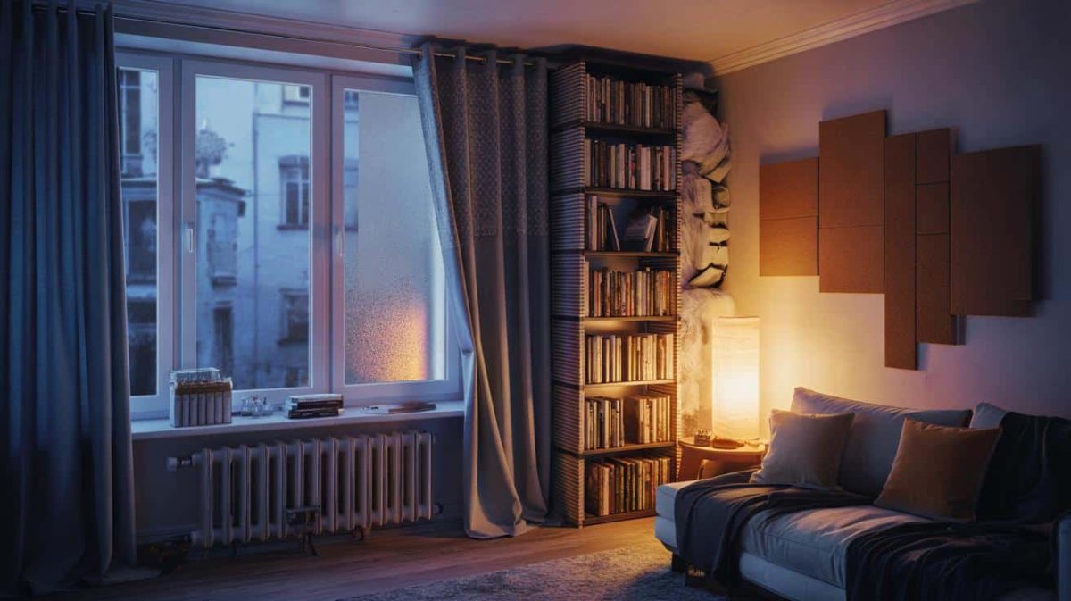 Фотореалістичний холодний коридор квартири біля вхідних дверей взимку, втрати тепла через холодний під’їзд