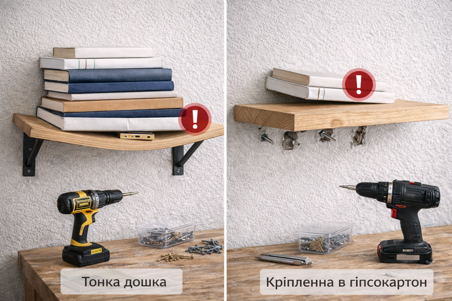 Приклади типових помилок при виготовленні та монтажі дерев’яних полиць