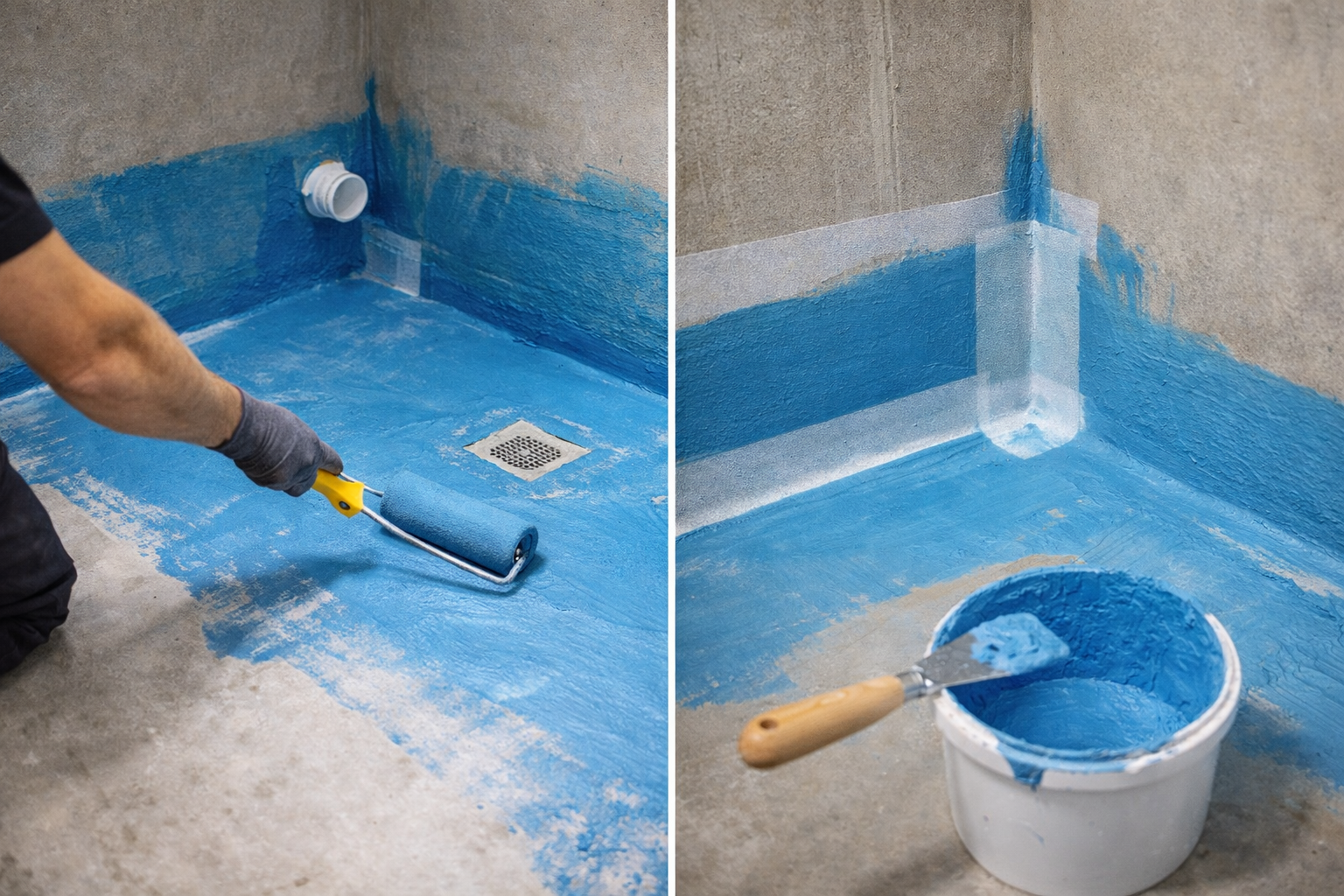 Нанесення гідроізоляції на підлогу та стіни ванної кімнати перед укладанням плитки